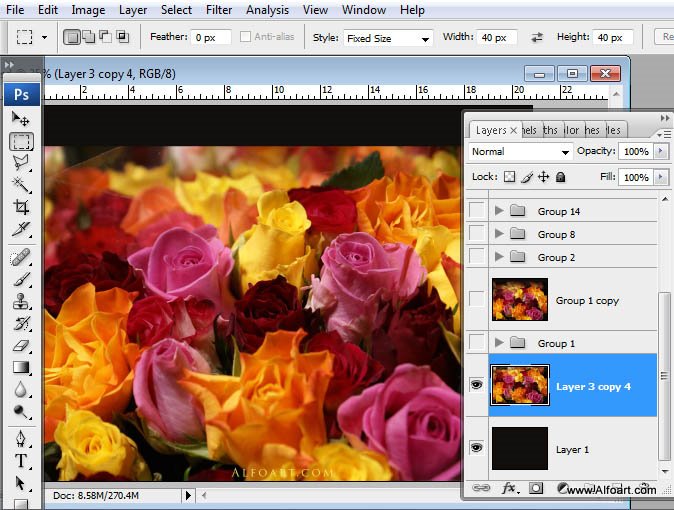 Beautiful digital Roses bouquet splash effect in Photoshop